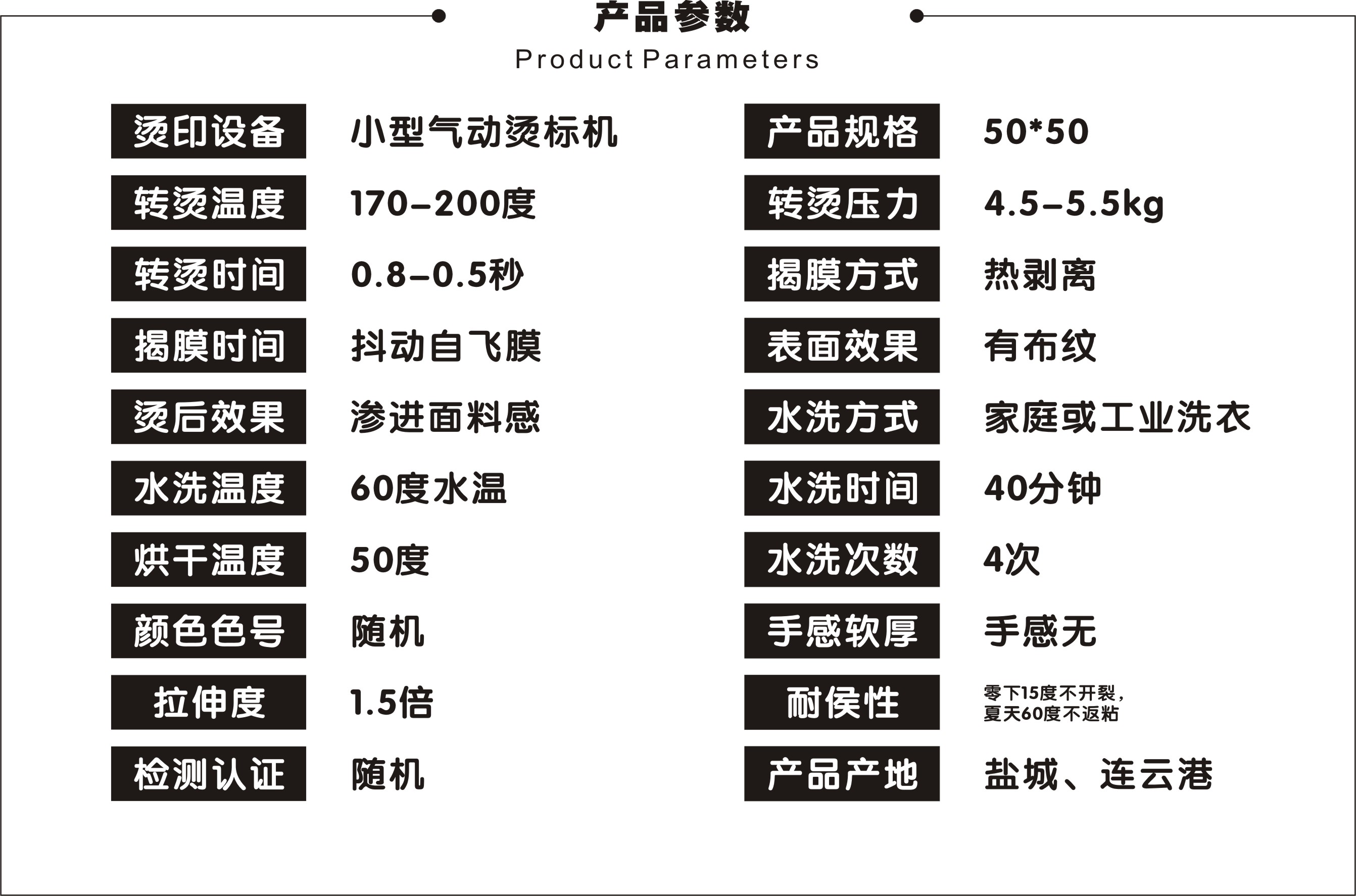產品參數